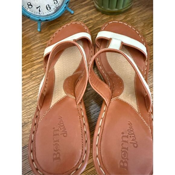 Born Drilles Camel & Ecru Lthr & Jute Wedge Sandals Sz9/9.5 NWOB Classic/Summer - Picture 5 of 14